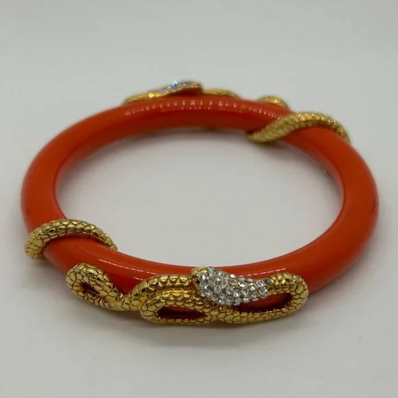 Coral Snake Bangle Bracelet Gold Snake Serpent Crystals Animal Wrap Statement - Picture 2 of 10